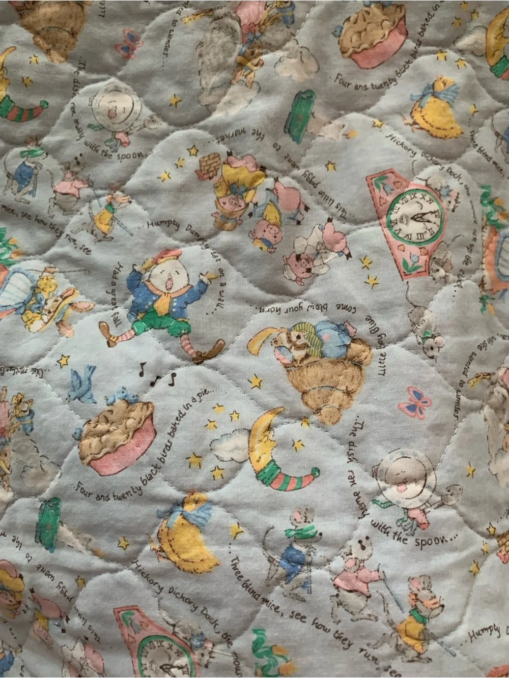 Vintage Quilted Mother Goose Baby Throw w/Trim Pastel Mint & Multi-Color